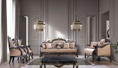 Casa Padrino Luxus Barock Sofa Grau / Blau / Gold - Barockstil Wohnzimmer Sofa mit elegantem Muster - Luxus Wohnzimmer Möbel im Barockstil - Barock Möbel - Barock Einrichtung