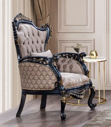 Casa Padrino fauteuil baroque de luxe gris / bleu / or - Magnifique fauteuil de salon avec motif élégant - Mobilier de salon de luxe de style baroque - Meuble baroque