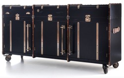 Casa Padrino credenza di lusso in ottica valigia nero / marrone / ottone 200 x 48 x A. 101 cm - Armadio valigia in legno massello con ruote - Armadio ufficio - Armadio soggiorno - Mobili di lusso