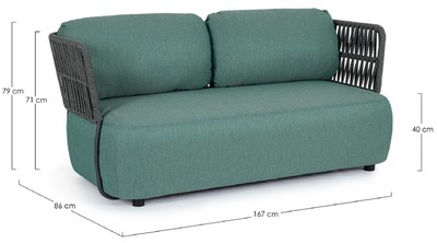 Casa Padrino Luxus Gartensofa Grün / Grau / Schwarz 167 x 86 x H. 79 cm - Wetterbeständiges Garten Sofa - Terrassen Sofa - Garten Möbel - Terrassen Möbel - Outdoor Möbel