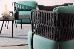 Casa Padrino canapé de jardin de luxe vert / gris / noir 167 x 86 x H. 79 cm - Canapé de jardin résistant aux intempéries - Canapé de terrasse - Meubles de jardin - Meubles de terrasse