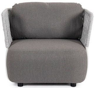 Casa Padrino Luxus Gartensessel Grau / Hellgrau / Schwarz 92 x 86 x H. 79 cm - Wetterbeständiger Garten Sessel - Terrassen Sessel - Garten Möbel - Terrassen Möbel - Outdoor Möbel
