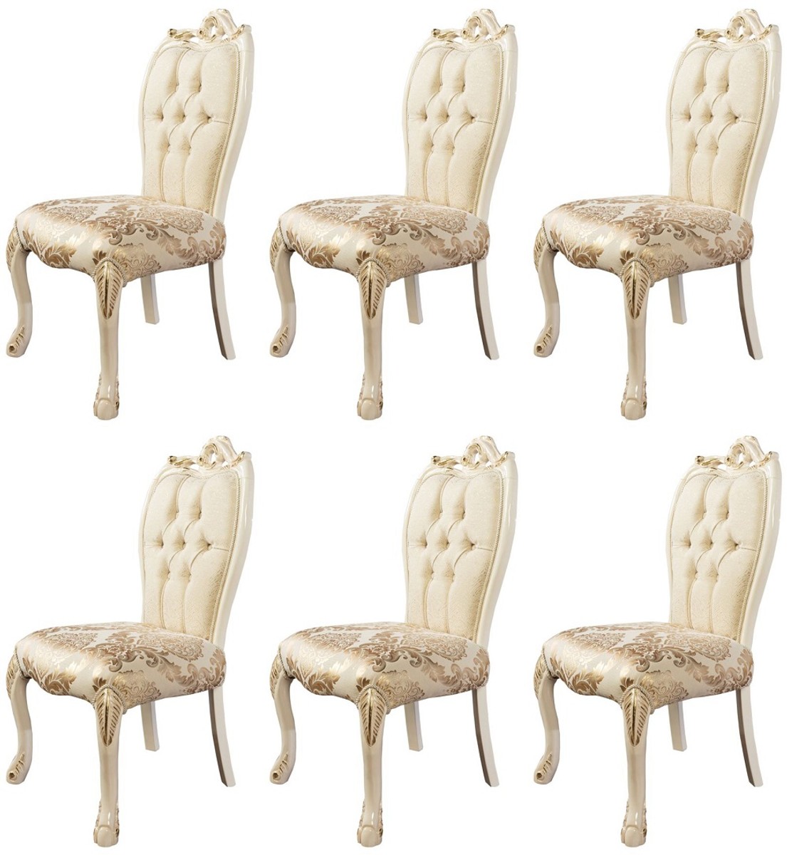 Casa Padrino set di 6 sedie da pranzo barocco di lusso bianco / oro - Sedie da cucina decorate in stile barocco - Mobili da sala da pranzo barocchi di lusso - Mobili barocco Casa Padrino set di 6 sedie da pranzo barocco di lusso bianco / oro - Sedie da cucina decorate in stile barocco - Mobili da sala da pranzo barocchi di lusso - Mobili barocco
