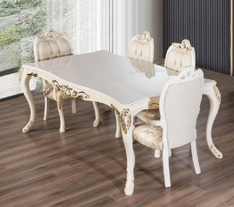 Casa Padrino table à manger baroque de luxe blanc / or - Table de cuisine rectangulaire de style baroque - Meuble de salle à manger baroque de luxe - Ameublement baroque