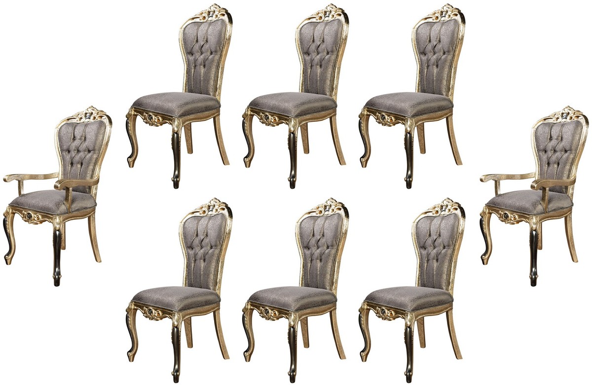 Casa Padrino set di 8 sedie da pranzo barocco di lusso viola / oro antico / nero - Sedie da cucina in stile barocco fatte a mano - Mobili da sala da pranzo barocchi di lusso - Mobili barocco Casa Padrino set di 8 sedie da pranzo barocco di lusso viola / oro antico / nero - Sedie da cucina in stile barocco fatte a mano - Mobili da sala da pranzo barocchi di lusso - Mobili barocco