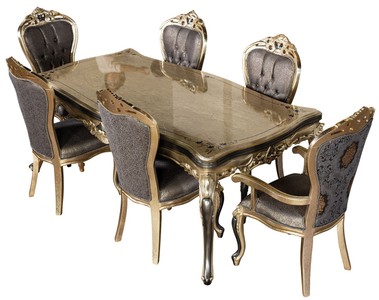 Casa Padrino conjunto de comedor barroco de lujo púrpura / oro antiguo / negro - 1 Mesa de Comedor Barroco y 6 Sillas de Comedor Barrocos - Muebles de comedor de lujo estilo barroco