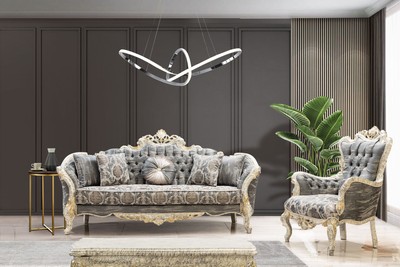 Casa Padrino Luxus Barock Sofa Grau / Antik Weiß / Gold - Barockstil Wohnzimmer Sofa mit elegantem Muster - Luxus Wohnzimmer Möbel im Barockstil - Barock Möbel - Barock Einrichtung