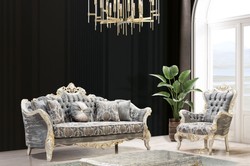 Luxus Barock Wohnzimmer Sofa Grau Antik Weiß Gold Luxury Baroque Living Room Sofa Gray Antique White Gold