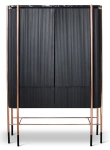 Casa Padrino luxury bar cabinet black / matt black / copper 104 x 52 x H. 150 cm - Illuminated wine cabinet with 2 doors - Living Room Furniture - Bar Furniture - Hotel Furniture
