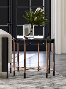 Casa Padrino luxury side table black / matt black / copper 59 x 59 x H. 55 cm - Square table with marble top - Living room furniture - Hotel furniture - Luxury furniture