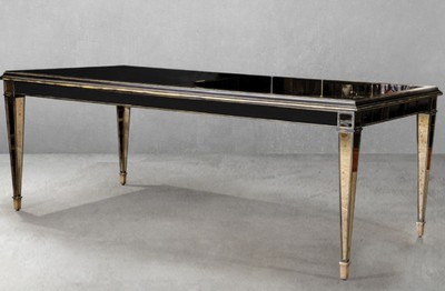 Casa Padrino table à manger Art Déco de luxe noir / laiton 213 x 99 x H. 77,5 cm - Table de cuisine en miroir de style Art Déco - Mobilier de salle à manger Art Déco de luxe