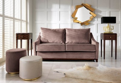 Casa Padrino Luxus Neoklassik Sofa Altrosa / Dunkelbraun Hochglanz 179 x 101 x H. 97 cm - Wohnzimmer Sofa mit Schlaffunktion - Wohnzimmer Möbel - Luxus Möbel - Neoklassik Möbel