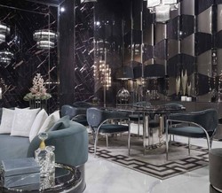 Casa Padrino luxury dining chair set with armrests gray / silver 56 x 52 x H. 71 cm - Kitchen chairs set of 6 - Dining room furniture - Restaurant furniture - Luxury furniture - Luxury furnishings