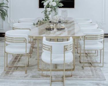 Casa Padrino ensemble de chaises de salle à manger de luxe avec accoudoirs blanc / or 58 x 51 x H. 76 cm - Ensemble de 8 chaises de cuisine - Meuble de salle à manger - Meuble de luxe