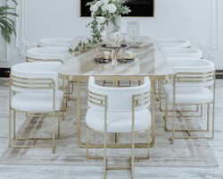 Casa Padrino luxury dining chair set with armrests white / gold 58 x 51 x H. 76 cm - Kitchen chairs set of 8 - Dining room furniture - Restaurant furniture - Luxury furniture - Luxury furnishings