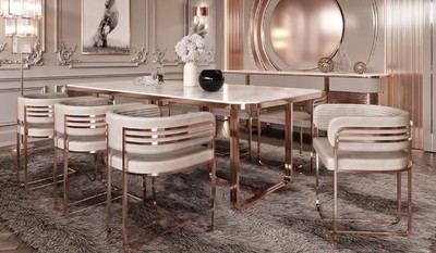 Casa Padrino ensemble de chaises de salle à manger de luxe avec accoudoirs gris / cuivre 58 x 51 x H. 76 cm - Ensemble de 8 chaises de cuisine - Meuble de salle à manger - Meuble de luxe