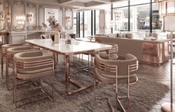 Luxus Esszimmerstuhl 8er Set Grau Kupfer Luxury Dining Chair Set of 8 Gray Copper