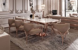 Casa Padrino luxury dining chair set with armrests gray / copper 60 x 59.8 x H. 80 cm - Kitchen chairs set of 8 - Dining room furniture - Restaurant furniture - Luxury furniture