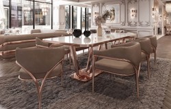 Casa Padrino luxury dining chair set with armrests gray / copper 60 x 59.8 x H. 80 cm - Kitchen chairs set of 8 - Dining room furniture - Restaurant furniture - Luxury furniture