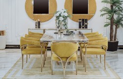 Casa Padrino luxury dining chair set with armrests yellow / gold 60 x 59.8 x H. 80 cm - Kitchen chairs set of 8 - Dining room furniture - Restaurant furniture - Luxury furniture