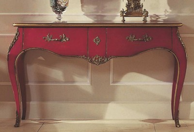 Casa Padrino console baroque de luxe bordeaux rouge / or antique - Console faite à la main avec 2 tiroirs - Meuble de salon de luxe de style baroque - Meuble baroque - Fabriqué en Italie