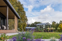 Casa Padrino Luxury Garden House Black 400 x 300 x H. 276.2 cm - Solid Wood Garden House with Glass Windows and Glass Doors - Greenhouse - Luxury Garden Houses - Luxury Greenhouses