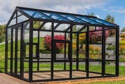 Casa Padrino Luxury Garden House Black 400 x 300 x H. 276.2 cm - Solid Wood Garden House with Glass Windows and Glass Doors - Greenhouse - Luxury Garden Houses - Luxury Greenhouses