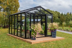 Casa Padrino Luxury Garden House Black 400 x 300 x H. 276.2 cm - Solid Wood Garden House with Glass Windows and Glass Doors - Greenhouse - Luxury Garden Houses - Luxury Greenhouses