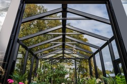 Casa Padrino Luxury Garden House Black 400 x 300 x H. 276.2 cm - Solid Wood Garden House with Glass Windows and Glass Doors - Greenhouse - Luxury Garden Houses - Luxury Greenhouses