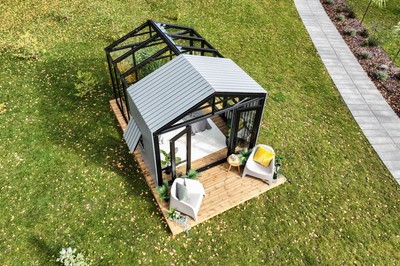 Casa Padrino Luxus Gartenhaus Schwarz / Grau 400 x 300 x H. 276,2 cm - Massivholz Garten Haus mit Glasfenstern und Glastüren - Gewächshaus - Luxus Gartenhäuser - Luxus Gewächshäuser