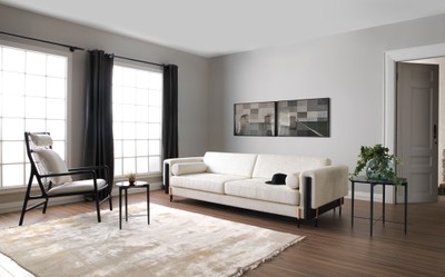 Casa Padrino Luxus Sofa Cremeweiß / Matt Schwarz / Kupfer 260 x 107 x H. 78 cm - Wohnzimmer Sofa - Hotel Sofa - Wohnzimmer Möbel - Hotel Möbel - Luxus Möbel - Luxus Einrichtung