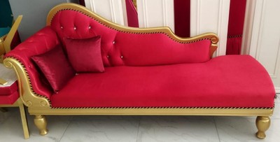 Casa Padrino chaise longue barocco di lusso rosso / oro - Chaise longue in legno massello fatto a mano con velluto pregiato e strass - Mobili barocchi - Nobile e Magnifico