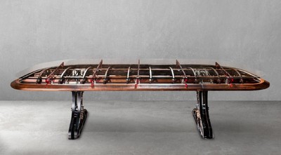 Luxus Industrie Stil Metall Schreibtisch Bürotisch Silber Braun Rot Luxury Industrial Style Metal Desk Office Table Silver Brown Red