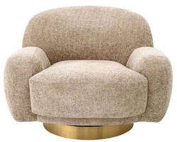 Casa Padrino luxury swivel armchair sand / brass 95 x 90 x H. 70 cm - Living room armchair - Hotel armchair - Living room furniture - Hotel furniture - Luxury furniture - Luxury quality
