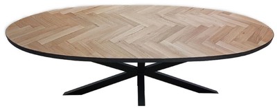 Casa Padrino table à manger de luxe en bois massif naturel / noir 240 x 100 x H. 76 cm - Table de cuisine ovale en bois massif - Meuble de salle à manger - Meuble en bois massif - Meuble de luxe