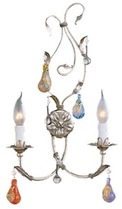 Casa Padrino lampada da parete doppio di lusso argento con patina / multicolore 32 x 13 x A. 52 cm - Lampada da parete barocco con pregiato vetro di Murano - Luci barocche - Fatto in Italia