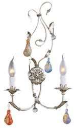 Casa Padrino lampada da parete doppio di lusso argento con patina / multicolore 32 x 13 x A. 52 cm - Lampada da parete barocco con pregiato vetro di Murano - Luci barocche - Fatto in Italia