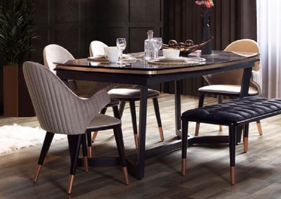 Casa Padrino set da pranzo di lusso grigio / nero / rame - 1 Tavolo da Pranzo di Lusso e 6 Sedie da Pranzo di Lusso con Braccioli - Mobili per sala da pranzo - Mobili di lusso