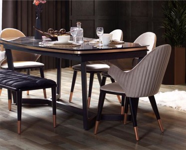 Casa Padrino set da pranzo di lusso grigio / nero / rame - 1 Tavolo da Pranzo di Lusso Allungabile e 6 Sedie da Pranzo di Lusso con Braccioli - Mobili per sala da pranzo - Mobili di lusso