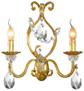 Casa Padrino lampada da parete doppio di lusso oro con patina 37 x 13 x A. 39 cm - Elegante lampada da parete in stile barocco con vetro in cristallo di Boemia - Luci barocche - Fatto in Italia