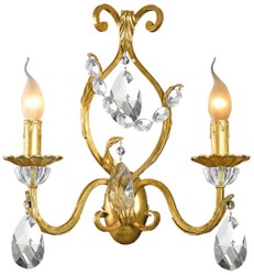 Casa Padrino lampada da parete doppio di lusso oro con patina 37 x 13 x A. 39 cm - Elegante lampada da parete in stile barocco con vetro in cristallo di Boemia - Luci barocche - Fatto in Italia