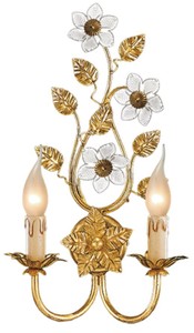 Casa Padrino lampada da parete doppio di lusso oro con patina 25 x 11 x A. 43 cm - Elegante lampada da parete in stile barocco con pregiato vetro di Murano - Luci barocche - Fatto in Italia