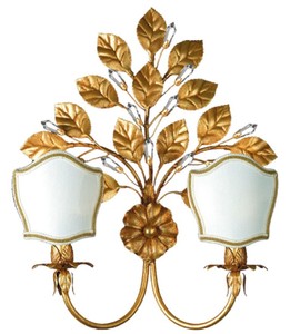 Casa Padrino lampada da parete doppia barocco di lusso oro antico / bianco oro 39 x 16 x A. 50 cm - Lampada da parete in metallo con prezioso cristallo Swarovski - Luci barocche - Fatto in Italia