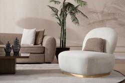 Casa Padrino poltrona di lusso bianco / ottone 87 x 102 x A. 85 cm - Poltrona soggiorno - Poltrona hotel - Mobile soggiorno - Mobile hotel - Mobile di lusso - Arredi lusso