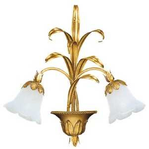 Casa Padrino lampada da parete doppio di lusso oro con patina / bianco 46 x 16 x A. 49 cm - Elegante lampada da parete in stile barocco con vetro di Murano - Luci barocche - Fatto in Italia
