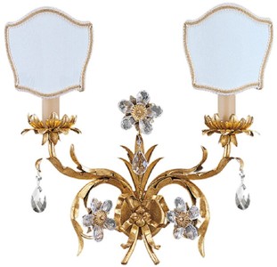 Casa Padrino lampada da parete doppia barocco di lusso oro con patina / bianco 36 x 18 x A. 39 cm - Lampada da parete in metallo con paralumi - Luci barocche - Qualità di lusso - Fatto in Italia