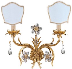 Casa Padrino lampada da parete doppia barocco di lusso oro con patina / bianco 36 x 18 x A. 39 cm - Lampada da parete in metallo con paralumi - Luci barocche - Qualità di lusso - Fatto in Italia