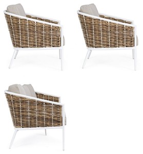 Casa Padrino Luxus Gartenmöbel Set Grau / Weiß / Braun - 1 Luxus Gartensofa & 2 Luxus Gartensessel - Garten Möbel - Terrassen Möbel - Hotel Möbel - Pool Möbel - Outdoor Möbel - Luxus Möbel