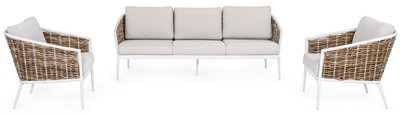 Casa Padrino Luxus Gartenmöbel Set Grau / Weiß / Braun - 1 Luxus Gartensofa & 2 Luxus Gartensessel - Garten Möbel - Terrassen Möbel - Hotel Möbel - Pool Möbel - Outdoor Möbel - Luxus Möbel