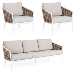 Casa Padrino conjunto de muebles de jardín de lujo gris / blanco / marrón - 1 Sofá de Jardín y 2 Sillones de Jardín - Muebles de jardín - Muebles de piscina - Muebles de exterior - Muebles de lujo